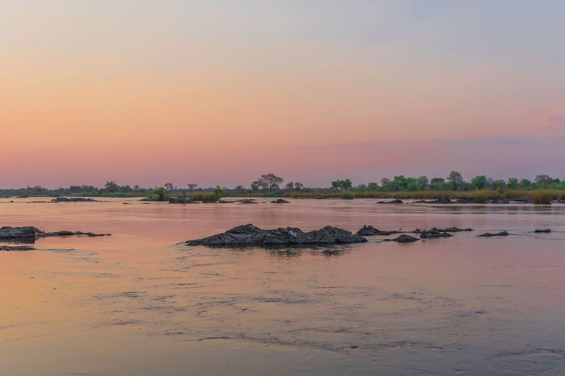 Sunset over the Zambezi River at Mana Pools, Zimbabwe